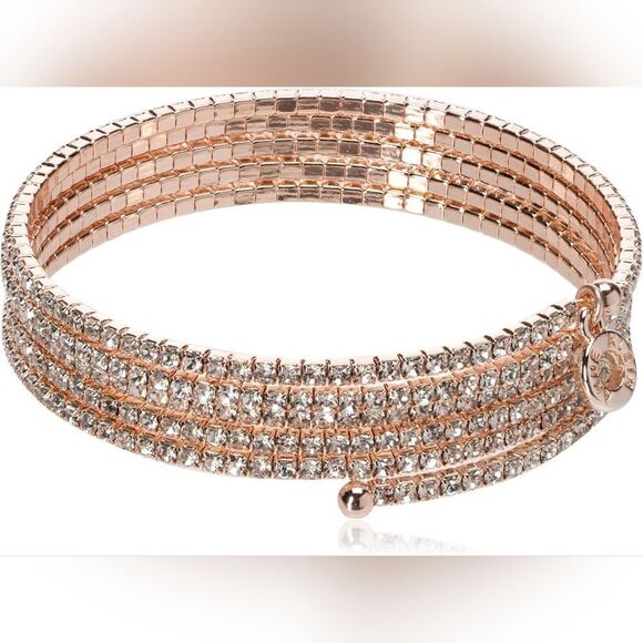 Anne Klein Multi-Row Crystal Coil Rose Gold Bracelet - Picture 12 of 13
